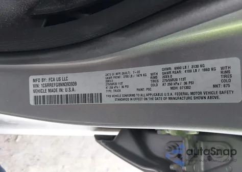 2022 Ram 1500 Big Horn 4X2 5'7 Box from USA, damaged, VIN 1C6RREFG8NN393939